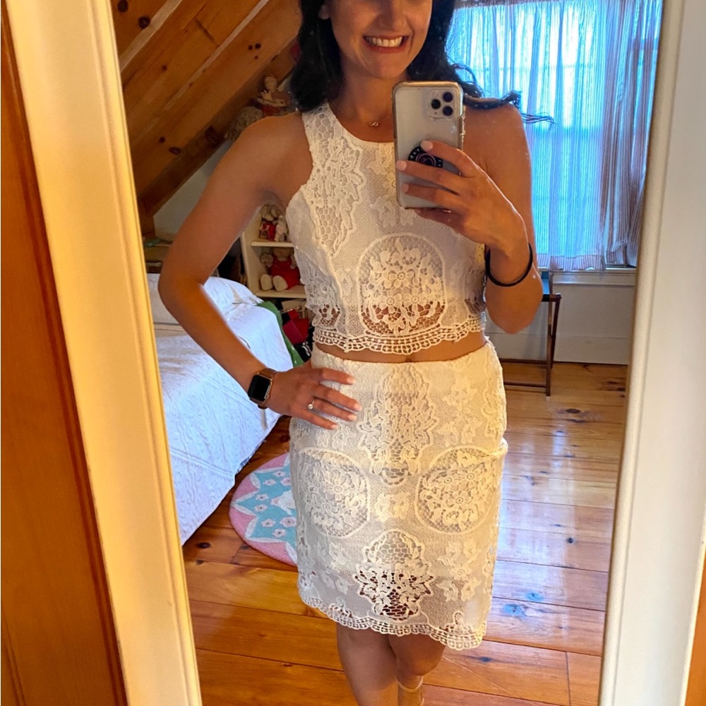 Lulus White Lace Two Piece Dress